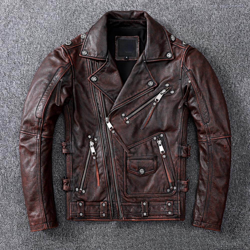 N*E様 本革 短丈 vintage real leather jacket a Handmade Men's Vintage Asymmetric Zip Lightweight Leather